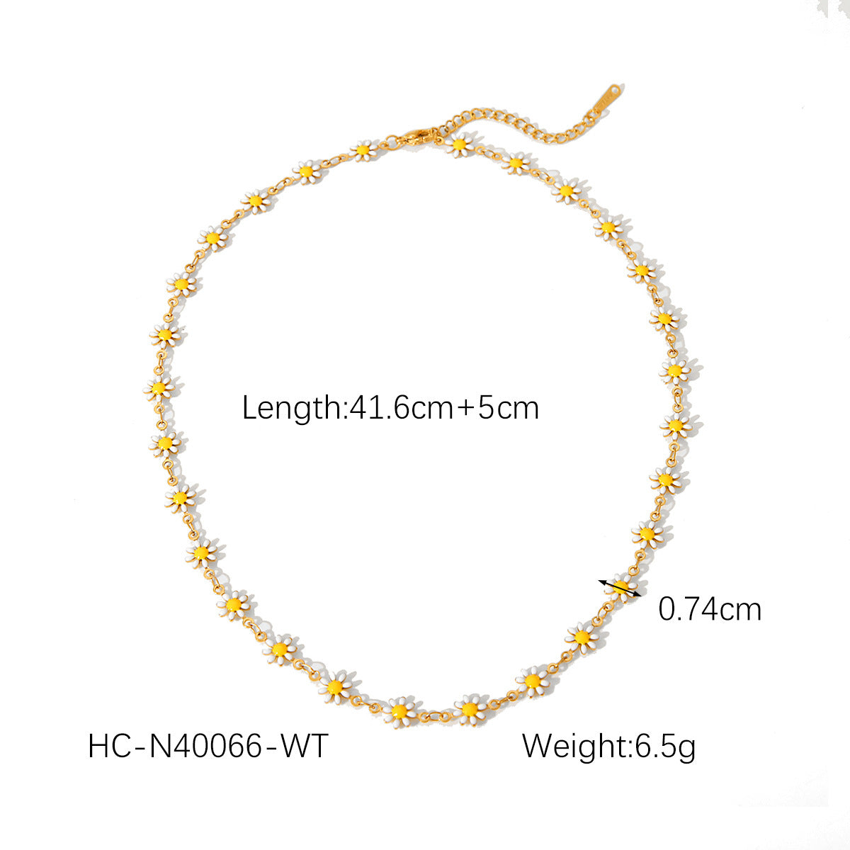 Stainless Steel Drop-oil Daisy Necklace for Women, Versatile Titanium Steel, Non-fading Bracelet Jewelry, Flower Ornament