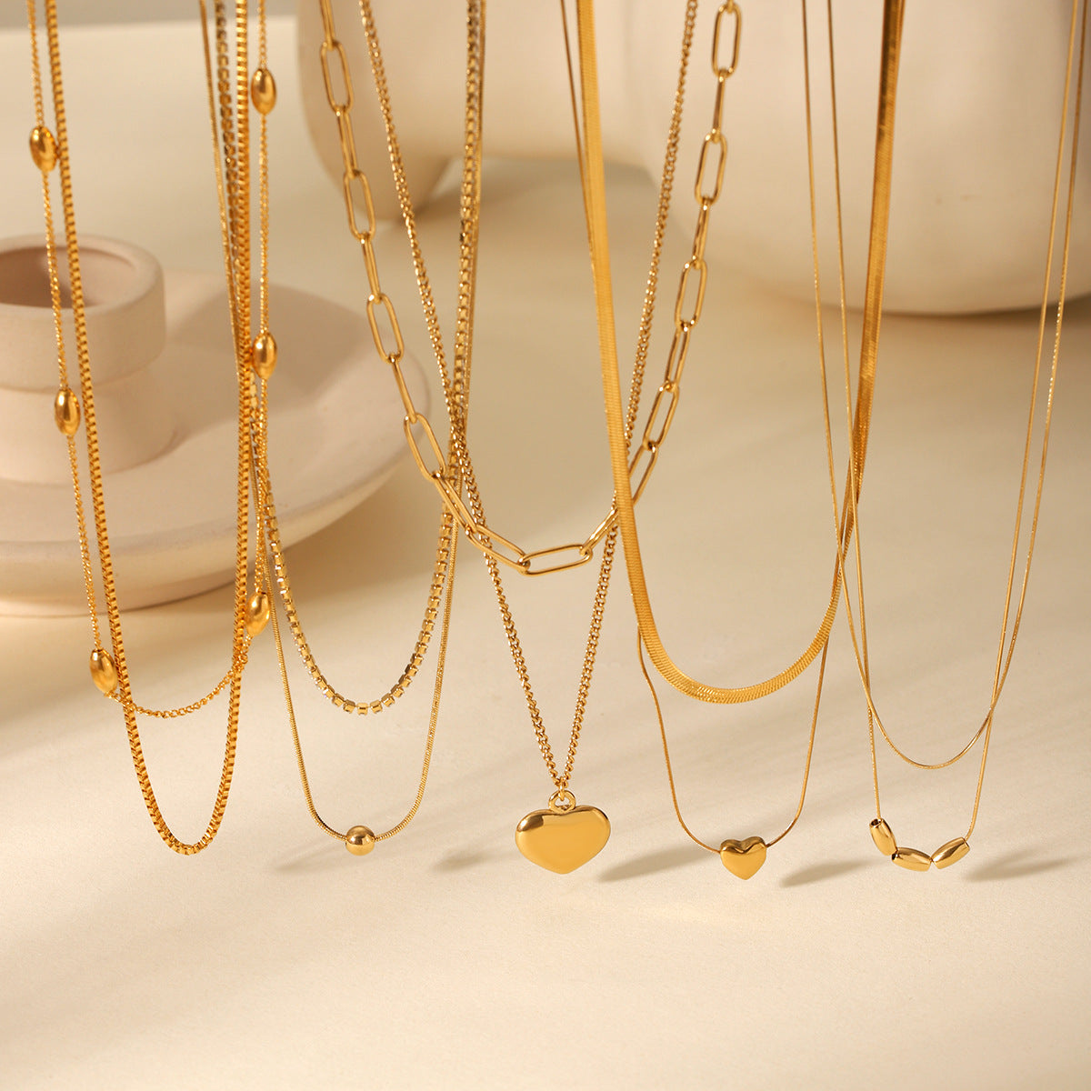 Light Luxury 18K Gold-plated Necklace with Multi-layer Stainless Steel, High-end Necklace, Non-fading Titanium Steel Jewelry