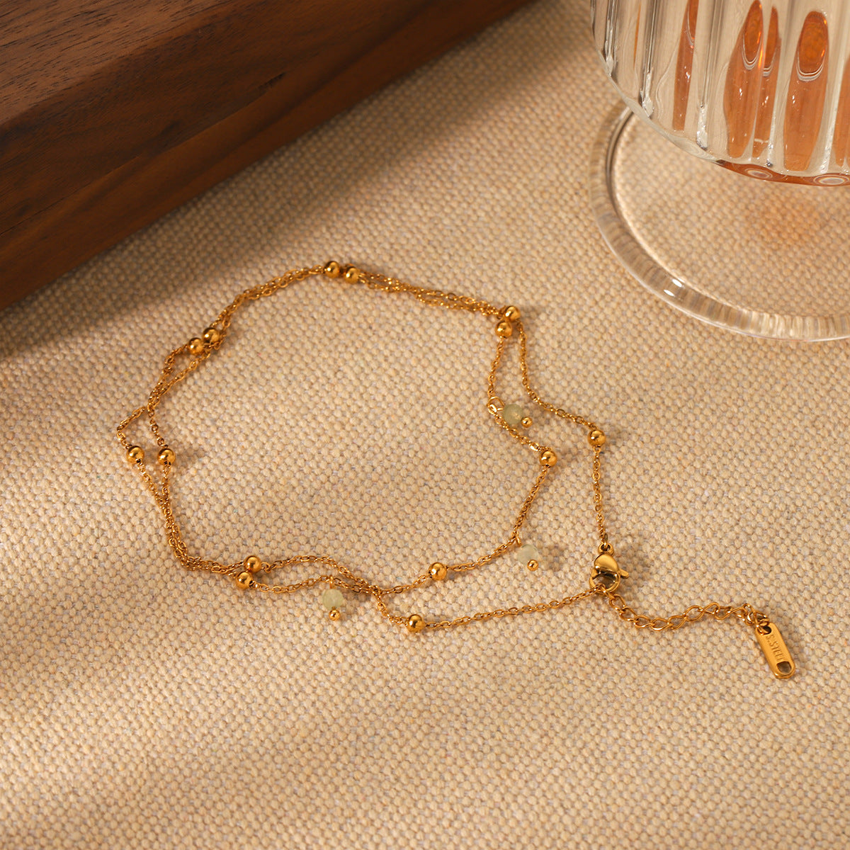 French Ins Style Double-layer Beaded Chain 18K Gold Stainless Steel Bracelet Fashionable and Versatile Titanium Steel Jewelry Does Not Fade