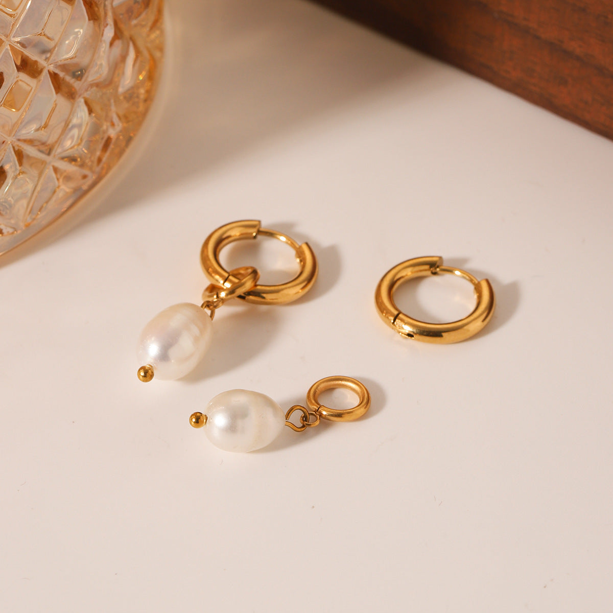 Titanium Steel Earrings with A Light Luxury Feel, Featuring Freshwater Pearls, Cross-border Stainless Steel Jewelry