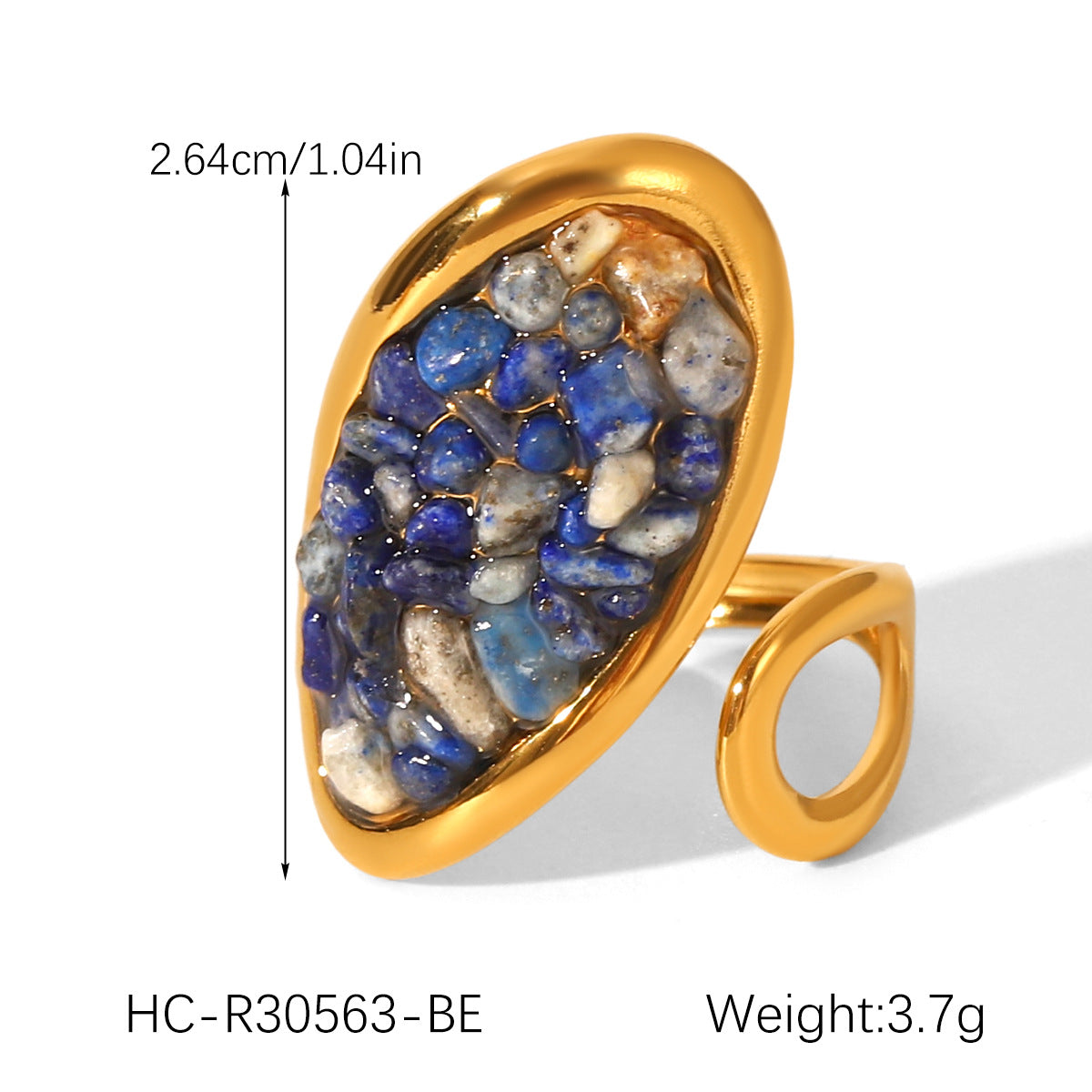 French vintage natural stone stainless steel ring for women, non-fading jewelry, versatile niche design, titanium steel open ring