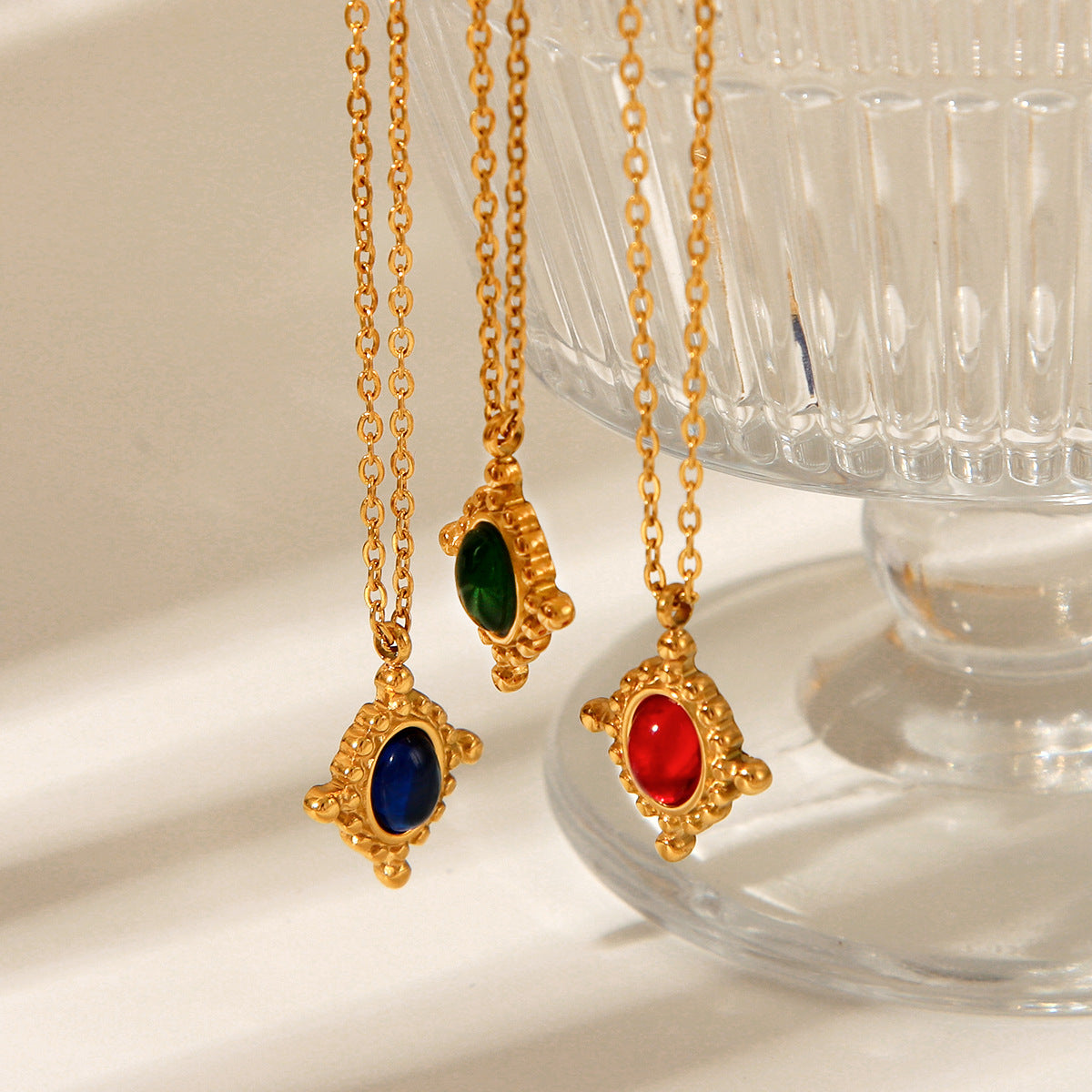 Titanium Steel Necklace Cross Pendant Inlaid with Semi-precious Stones Fashionable and Versatile Necklace for Women
