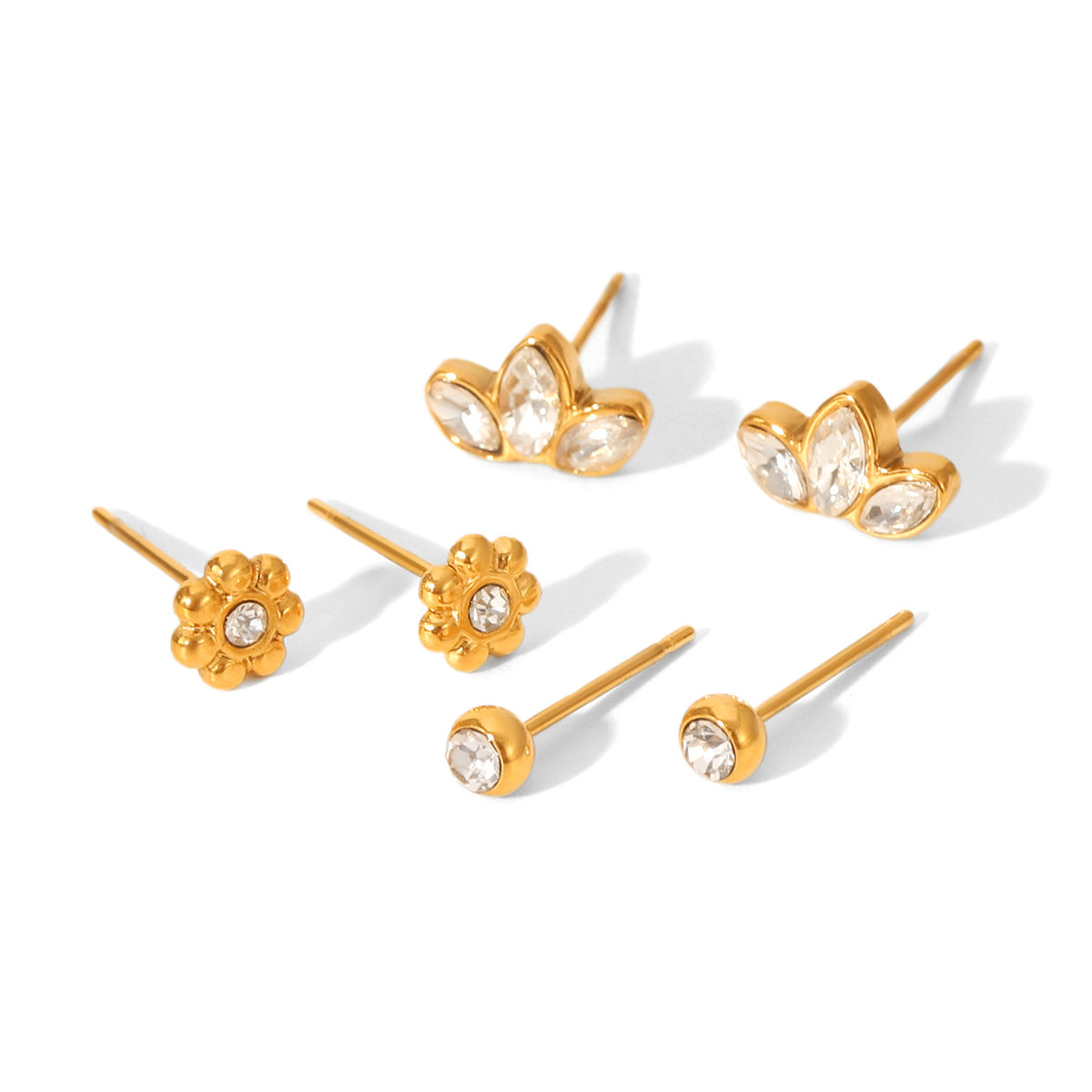 Stainless Steel Earrings, Light Luxury Niche Style, Three Pairs of Zircon Stud Earrings for Women, Designed with A Sense of Design, Titanium Steel Earrings