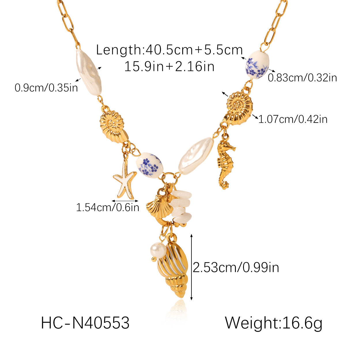 Summer Stainless Steel Ocean Style Element Starfish Shell Pearl Conch Necklace Female Non-fading Necklace