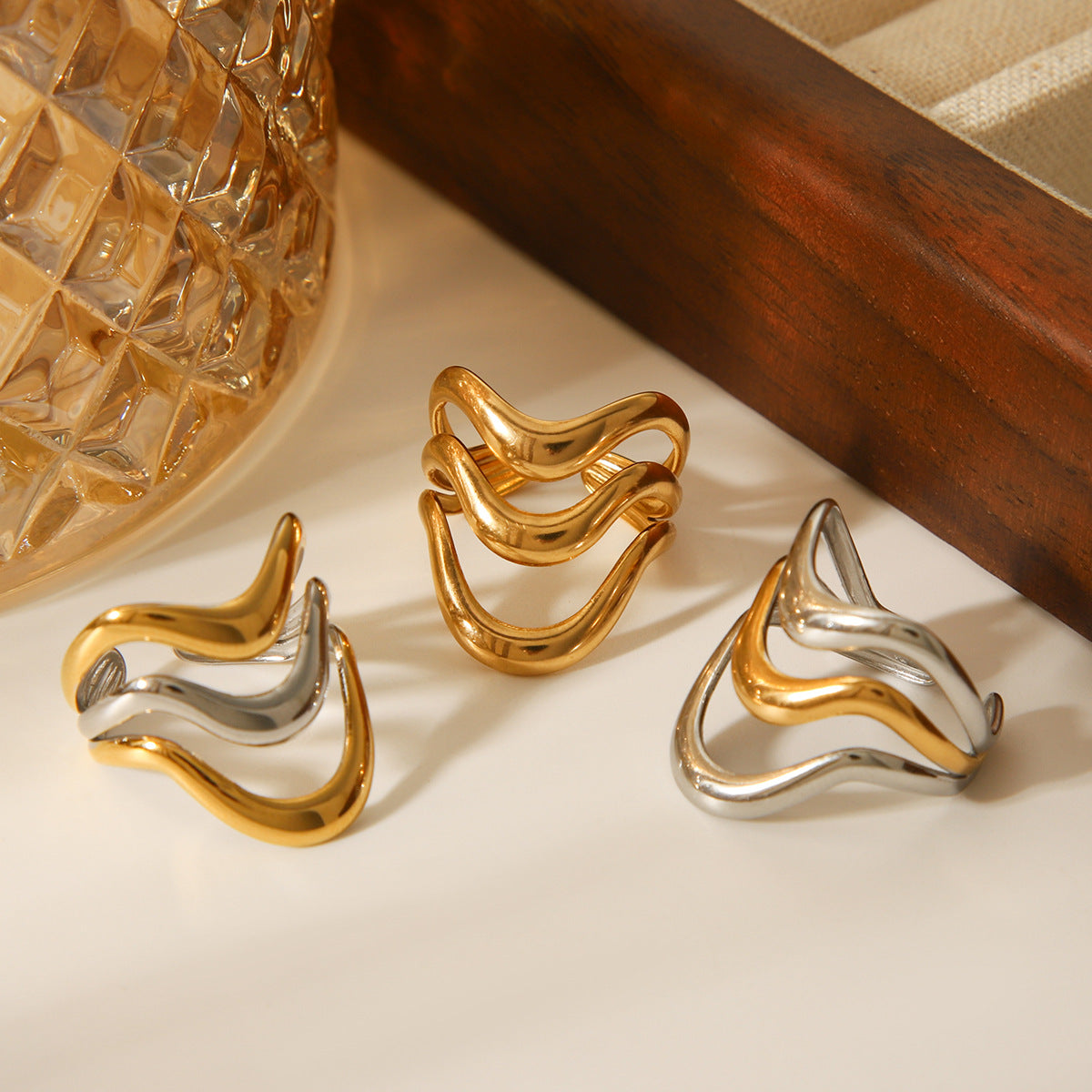 Color-blocked Ring Made of Titanium Steel, Non-fading, Niche Design, Stainless Steel Band, Simple and Versatile Jewelry