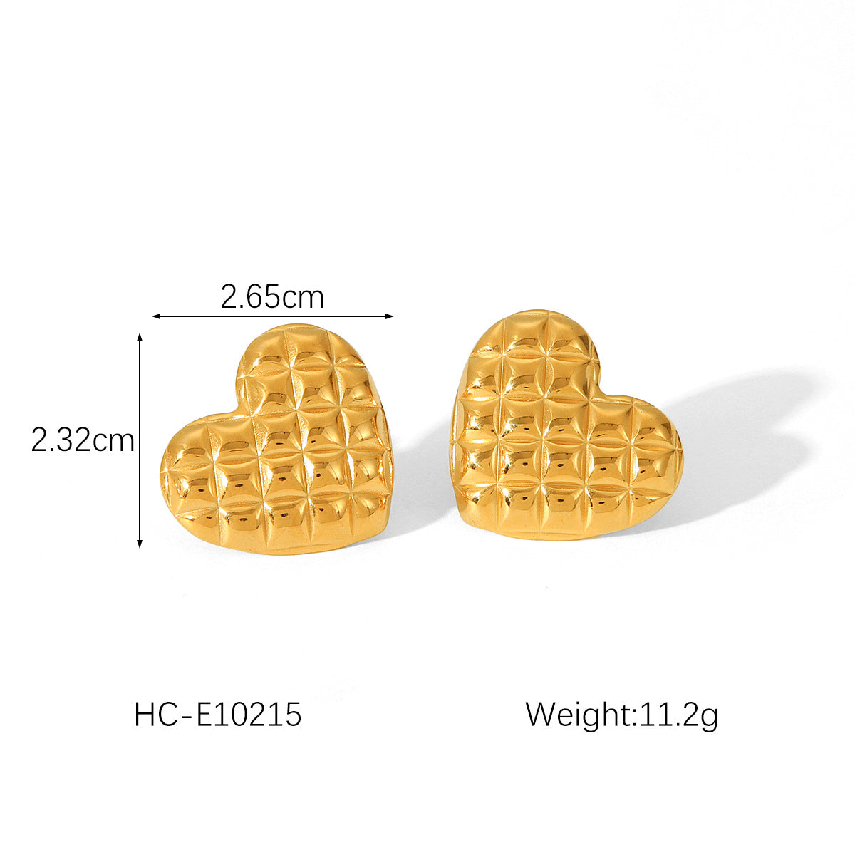 Diamond-pattern Stainless Steel Heart-shaped Earrings with 18K Gold-plated Studs for Women, Exuding A High-end Feel
