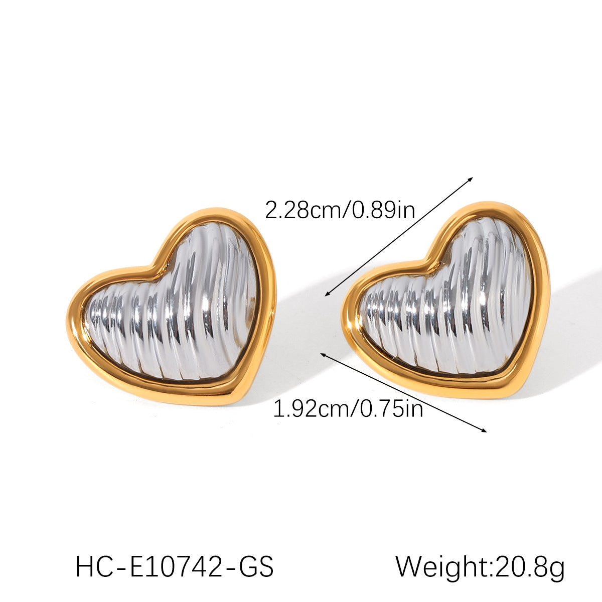 18K Gold Stainless Steel Hammered Pattern Heart-shaped Earrings, Light Luxury and High-end Feel, Heart-shaped Titanium Steel Earrings