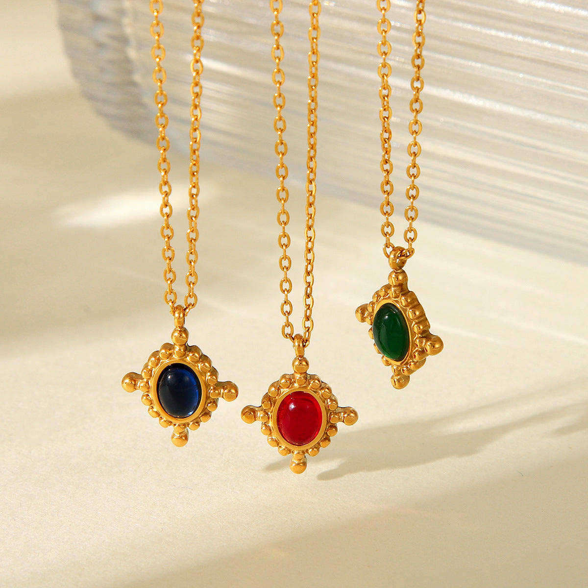Titanium Steel Necklace Cross Pendant Inlaid with Semi-precious Stones Fashionable and Versatile Necklace for Women