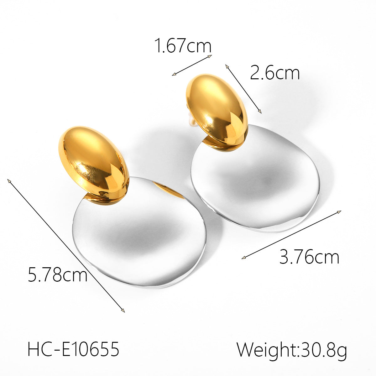 Stainless Steel Earrings, Gold and Silver Color-block, Glossy Geometric Texture, Stud Earrings, Sun-shaped Five-pointed Star Earrings for Women
