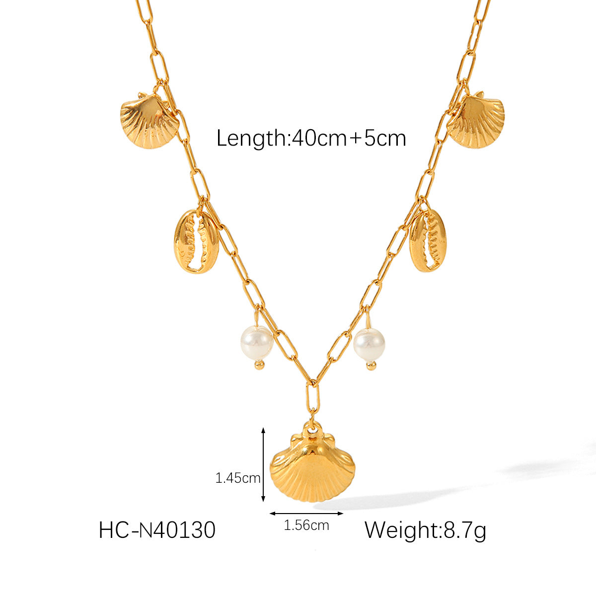 Summer Stainless Steel Ocean Style Element Starfish Shell Pearl Conch Necklace Female Non-fading Necklace