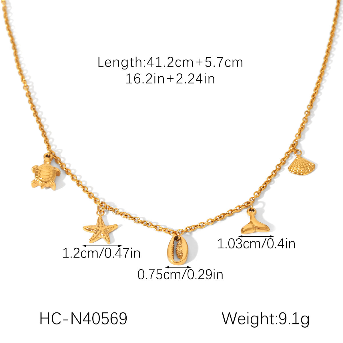 Ocean Wind Stainless Steel Necklace, Featuring A DIY Pendant of A Starfish, Seashell, Turtle, and Fish Tail, Perfect for A Clavicle Chain or Titanium Steel Necklace Adornment