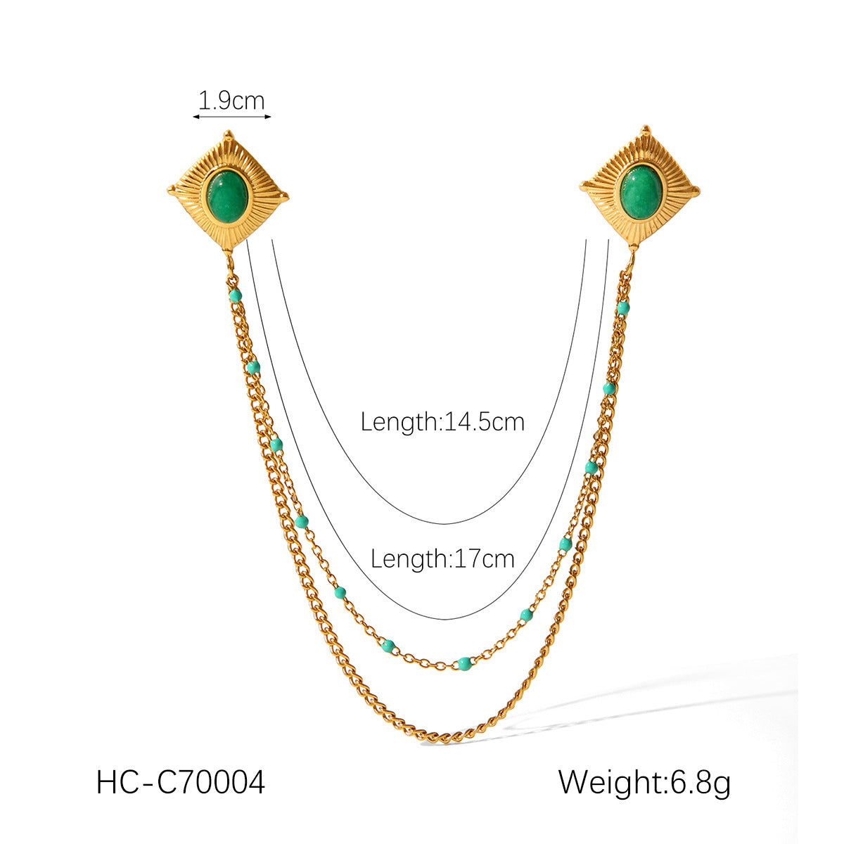 New Stainless Steel Diamond Inlaid Natural Stone Geometric Heart-shaped Collar, Needle Chain, Brooch Collar, Clothing Accessories
