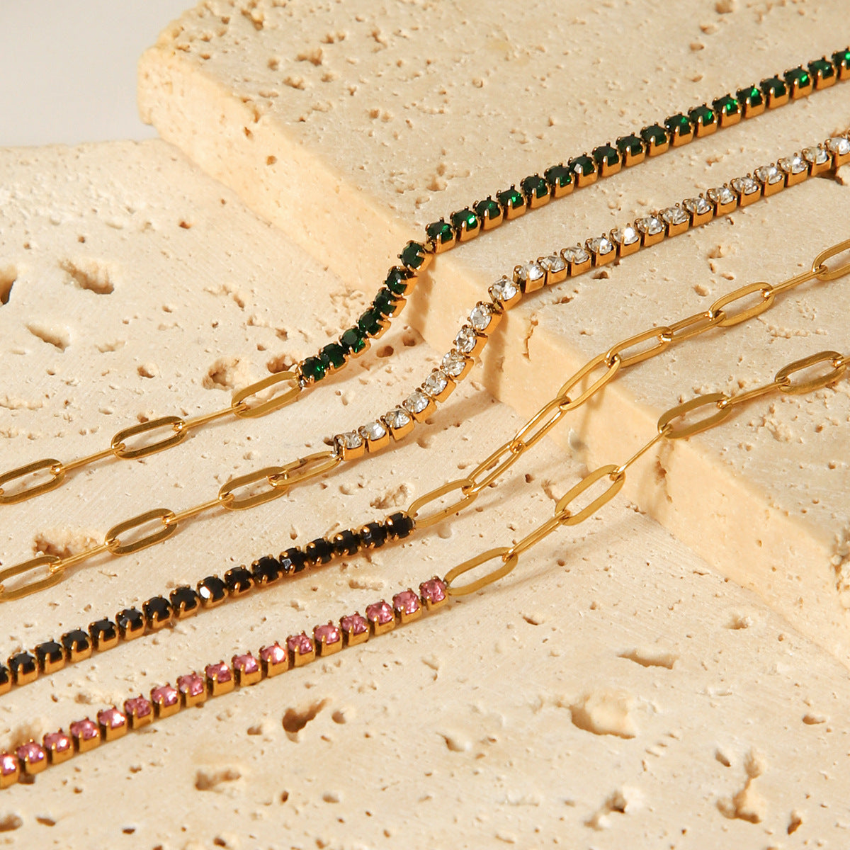 Elegant stainless steel cross chain, spliced with zircon chain, hand bracelet, temperament, versatile, titanium steel jewelry