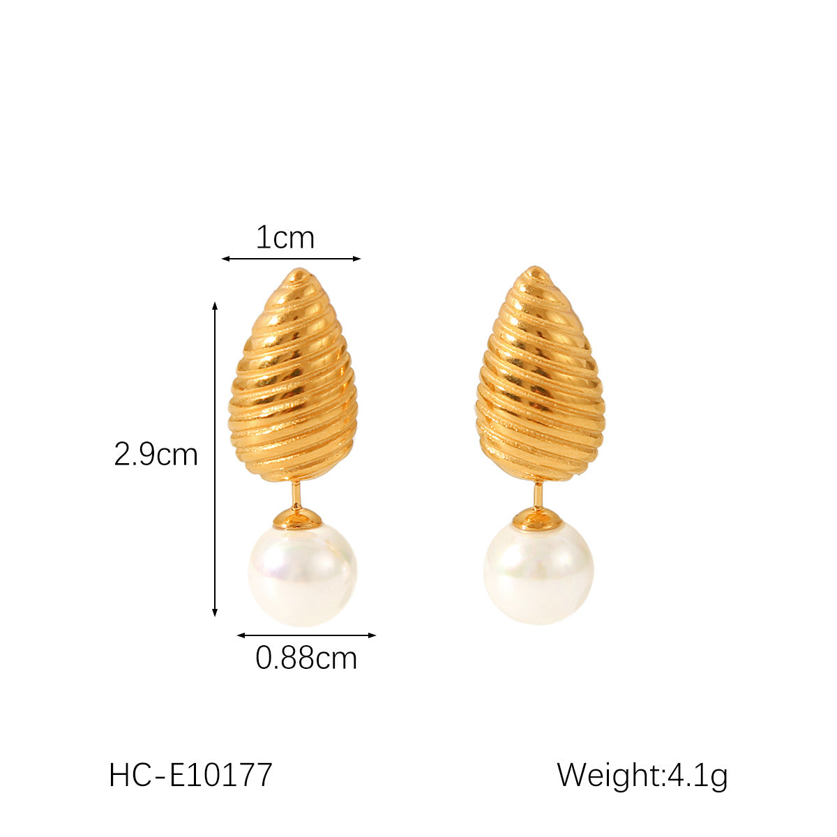 Pearl Earrings, Drop-shaped Threaded Stud Design, 18k Gold Stainless Steel Earrings for Women