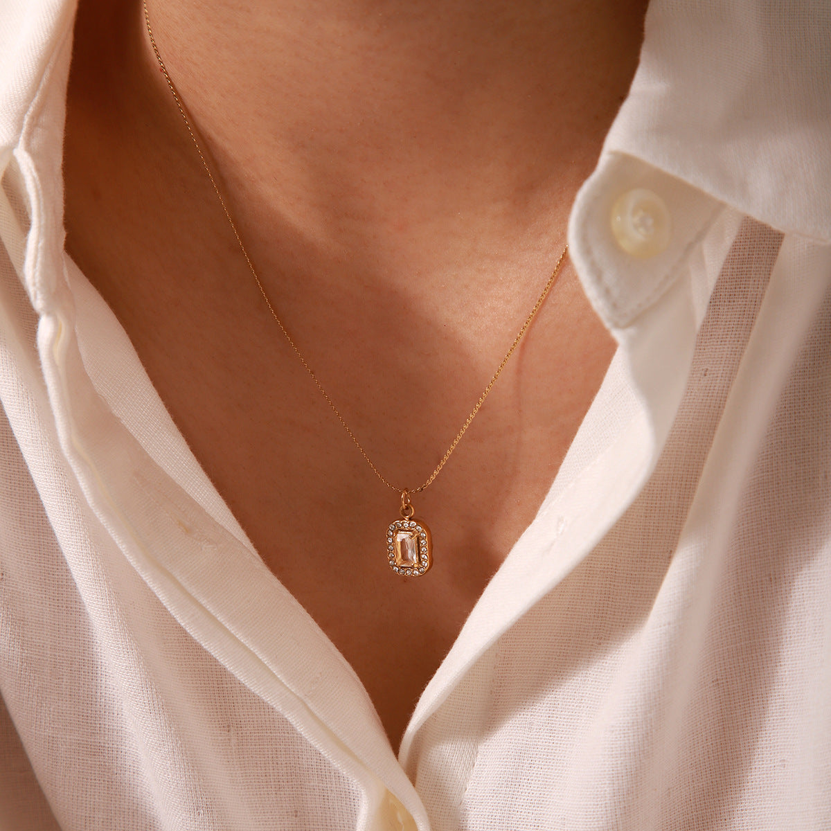 18K Gold Stainless Steel Necklace Female Ins Style Fashion Personality Geometric Titanium Steel Necklace Heart Necklace