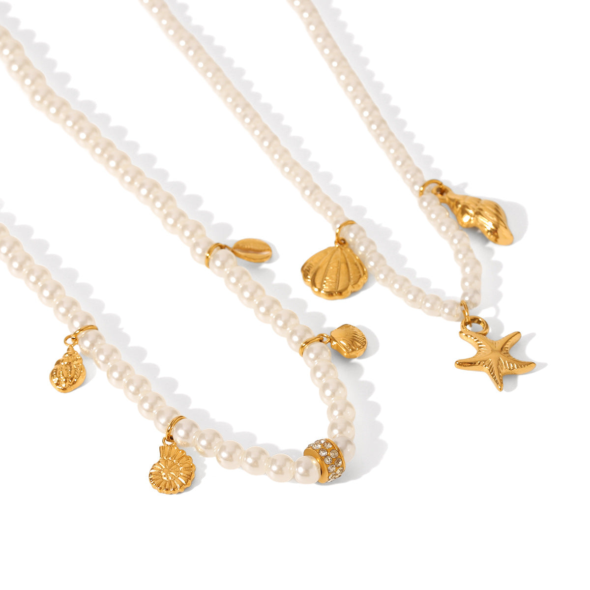 Stainless Steel Oceanic Elements Shell Starfish Pearl Necklace for Women, Niche Design, High-end Feel, Collar Chain Necklace Accessory