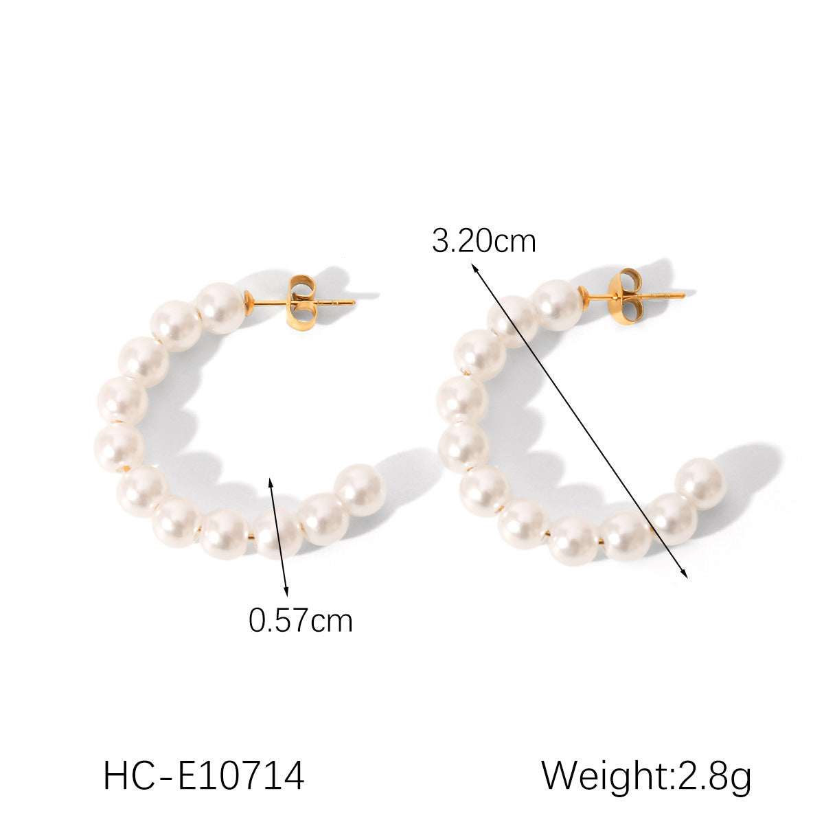 Stainless Steel C-shaped Pearl Earrings for Women, Vintage Style, Millet Pearl Earrings, High-end Earrings