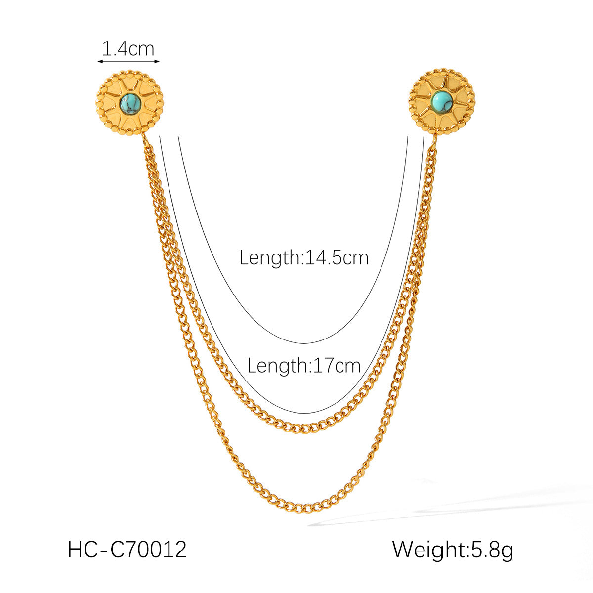 New Stainless Steel Diamond Inlaid Natural Stone Geometric Heart-shaped Collar, Needle Chain, Brooch Collar, Clothing Accessories