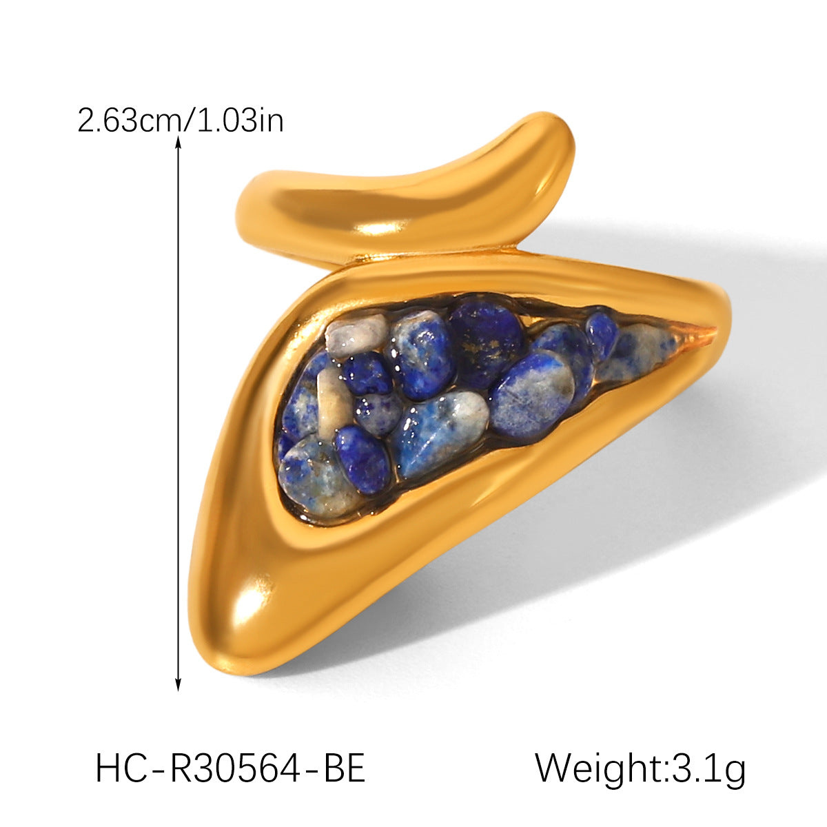 French vintage natural stone stainless steel ring for women, non-fading jewelry, versatile niche design, titanium steel open ring
