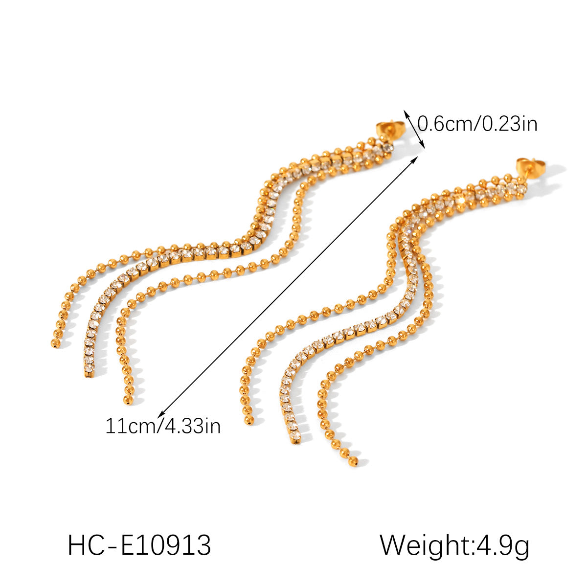 Stainless Steel Bead Chain Zircon Chain Fringed Earrings Long Earrings Light Luxury High-end Titanium Steel Jewelry