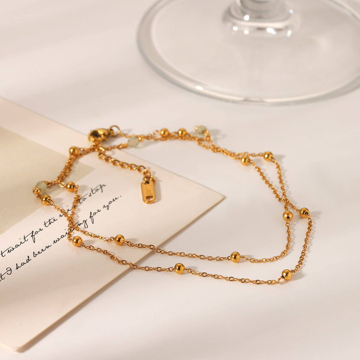 French Ins Style Double-layer Beaded Chain 18K Gold Stainless Steel Bracelet Fashionable and Versatile Titanium Steel Jewelry Does Not Fade