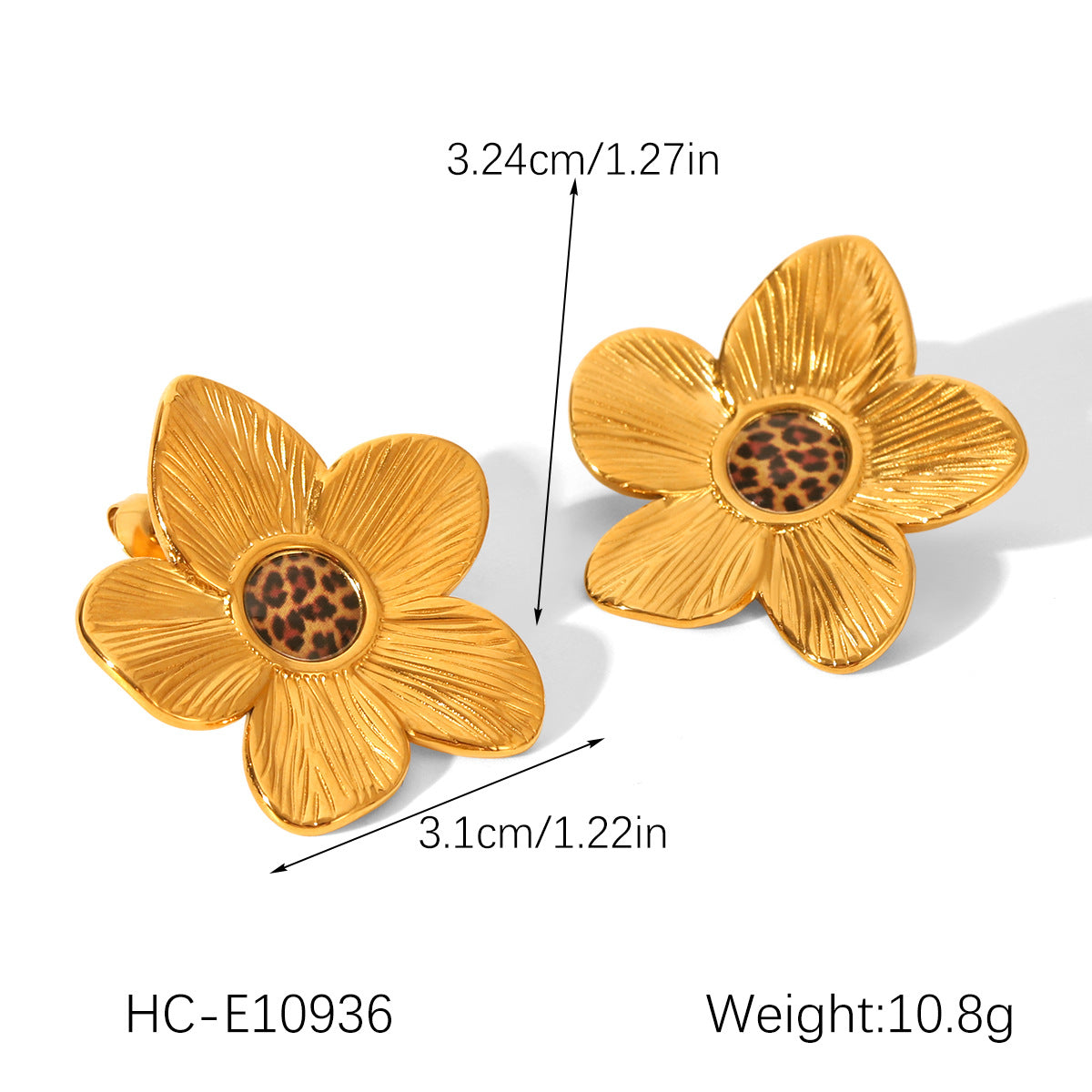 INS-style 18K Gold Stainless Steel Ear Studs, Leopard-print Flower Earrings, Niche Personalized Earrings, Versatile Titanium Steel Jewelry