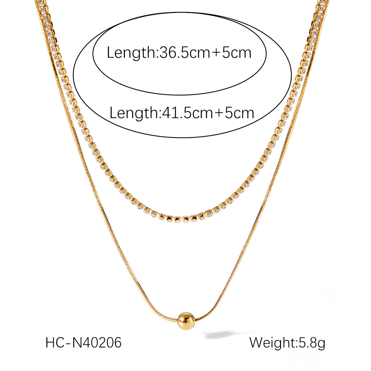 18k Gold Double-layer Necklace for Women, Stainless Steel, Fashionable and Simple Zircon Chain, High-end Necklace