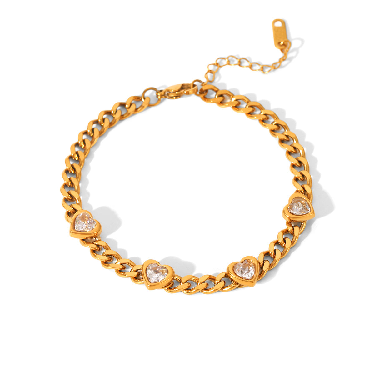 Elegant Titanium Steel Bracelet, Light Luxury 18K Gold Stainless Steel Jewelry, Heart-shaped Zircon Bracelet