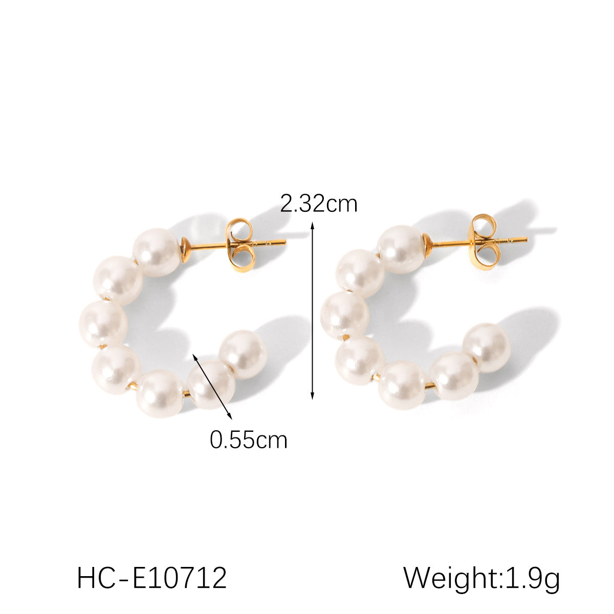 Stainless Steel C-shaped Pearl Earrings for Women, Vintage Style, Millet Pearl Earrings, High-end Earrings