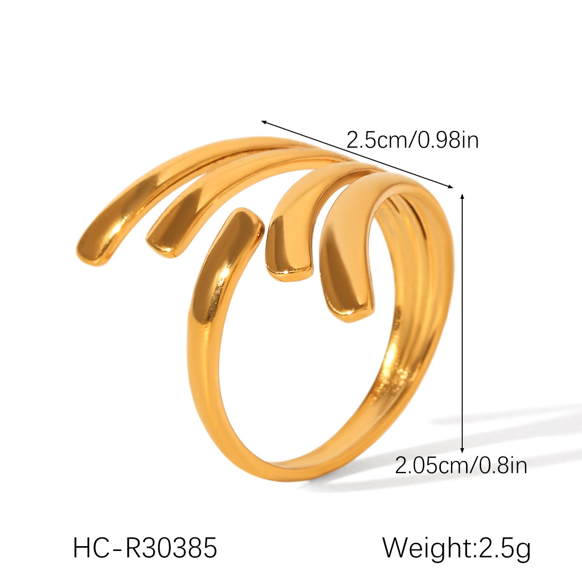 Ins-style Exaggerated Personality Stainless Steel 18K Gold-plated Ring for Women, Titanium Steel, Non-fading, High-end Hand Jewelry