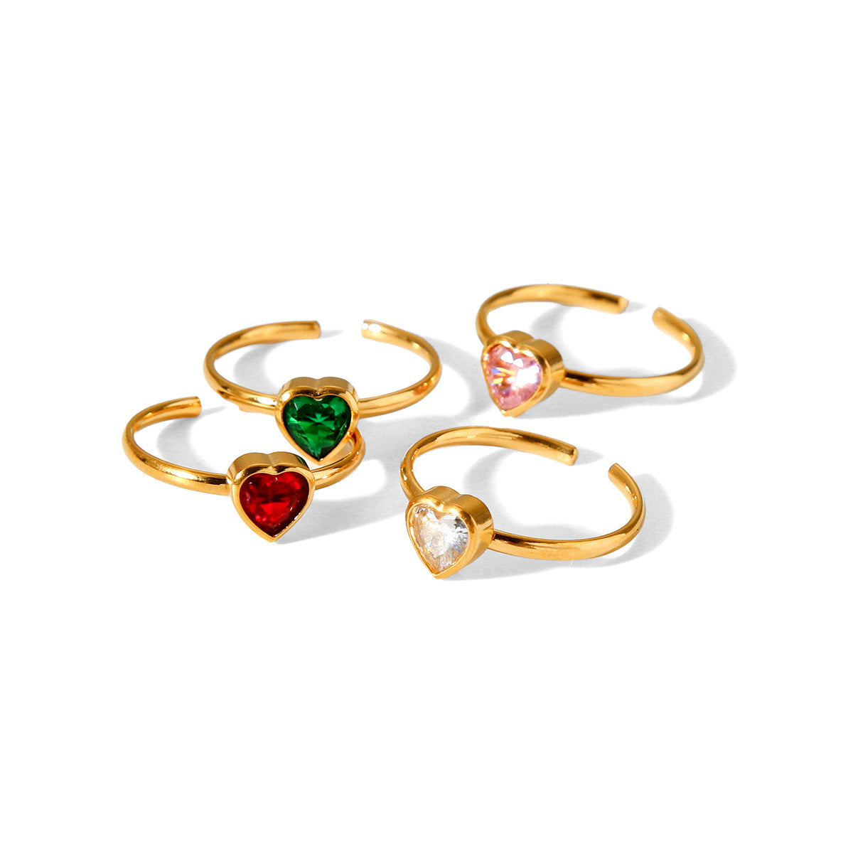 French-style Light Luxury Heart-shaped Diamond-encrusted Stainless Steel Ring for Women, 18k Gold, Non-fading, Open-end Titanium Steel Finger Ring Jewelry