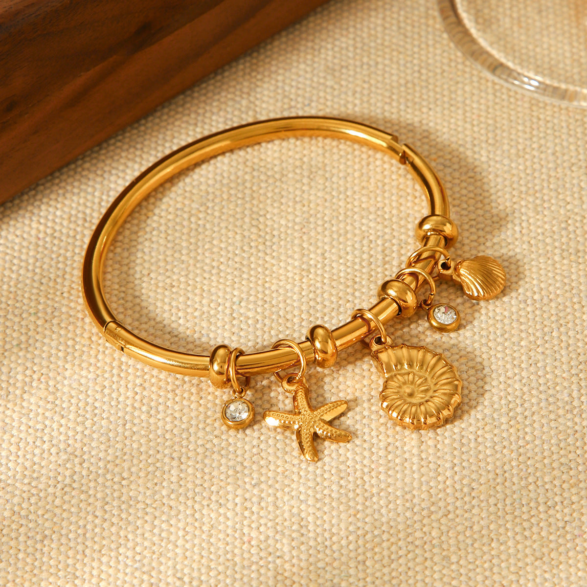 18K Gold-plated Stainless Steel Plain Bracelet, Starfish, Conch, Scallop DIY Accessories, Titanium Steel Bracelet for Women