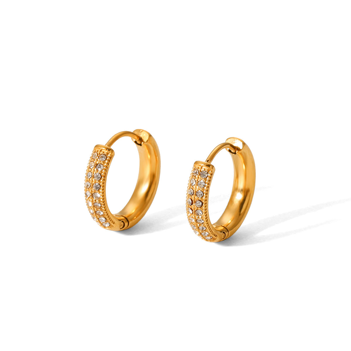 18K Gold Stainless Steel Diamond Studded Earrings for Women in INS Fashion, Simple and Versatile Titanium Steel Earrings