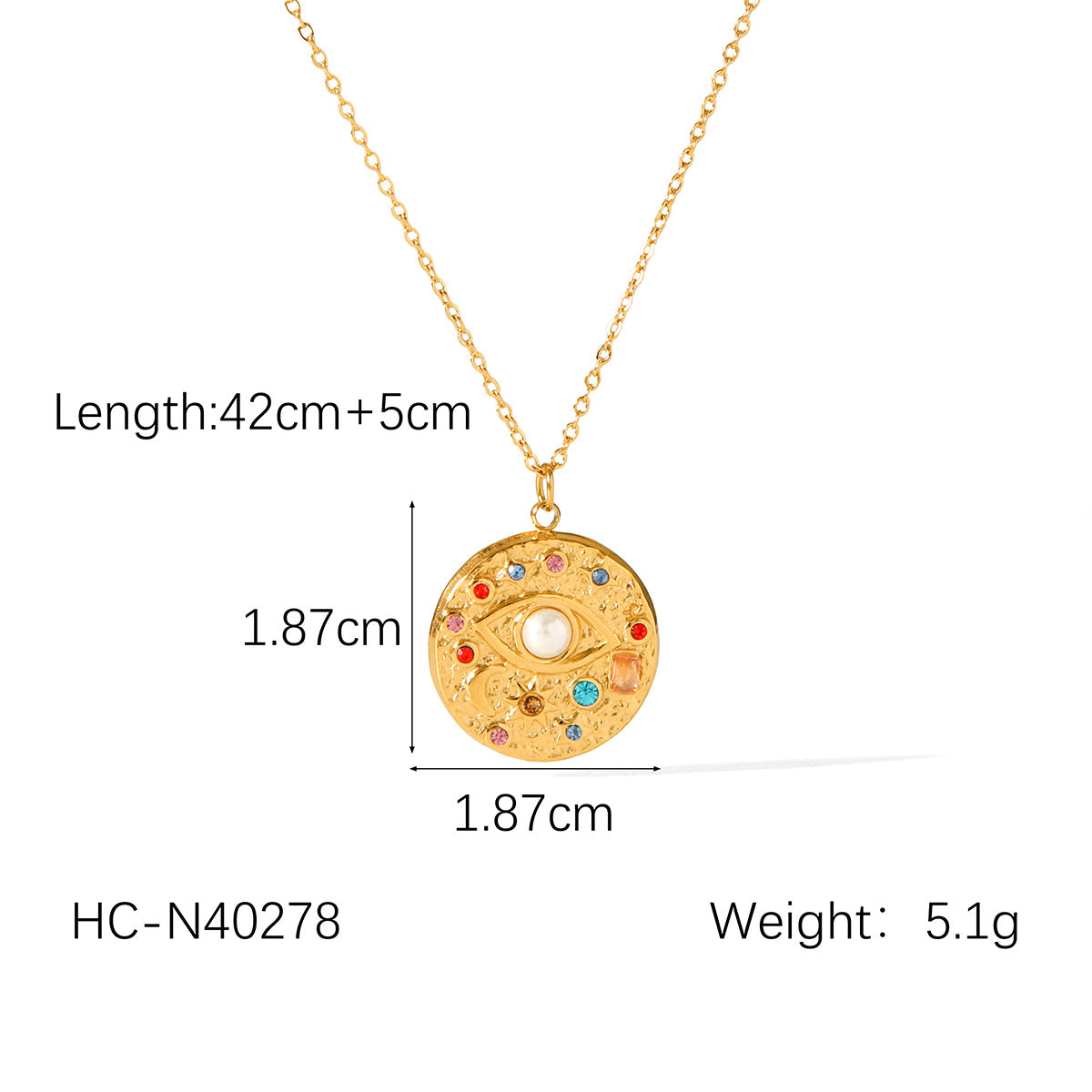 Diamond Studded Stainless Steel Pendant Necklace with Relief Octagonal Star, Moon, Sun, Titanium Steel Necklace