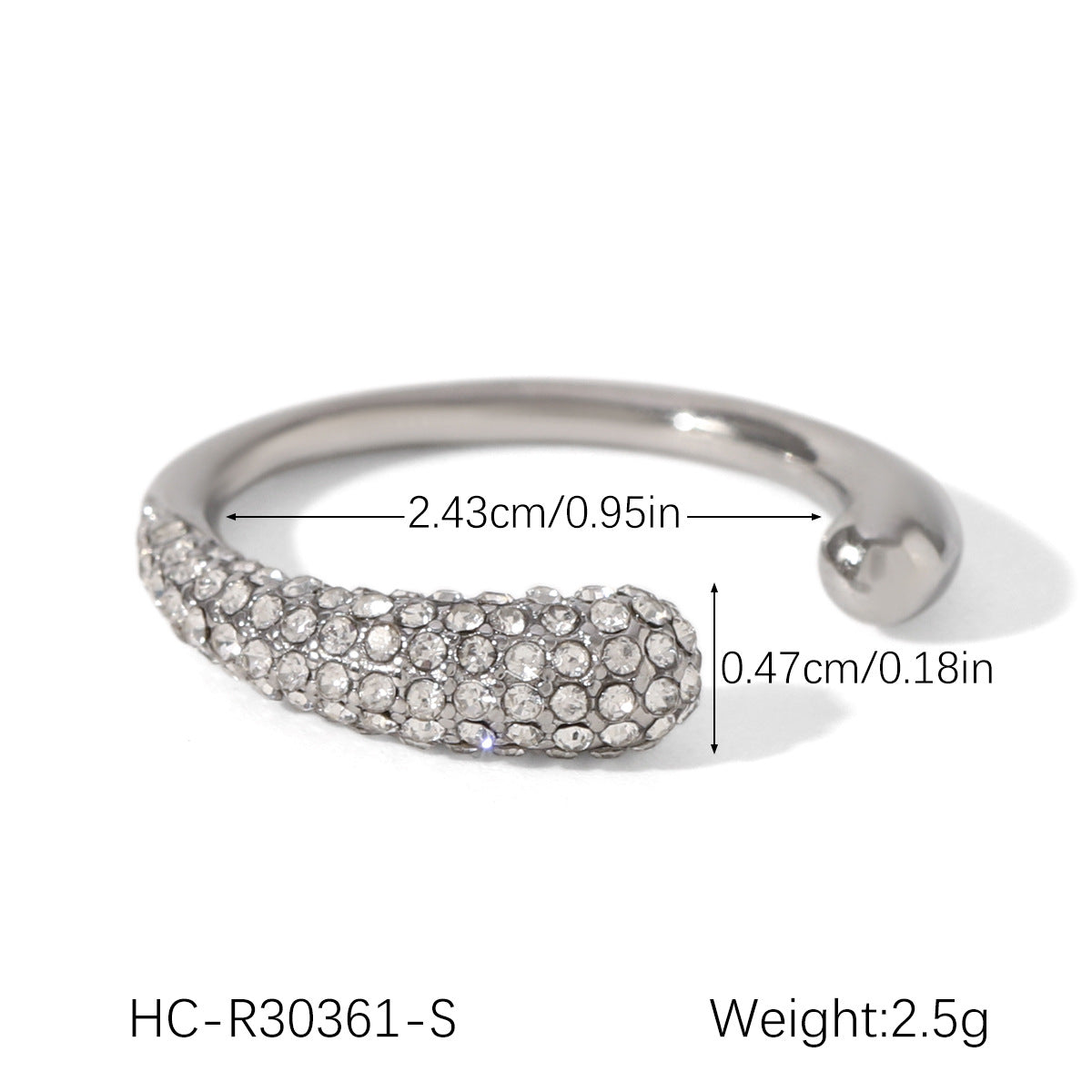 Stainless Steel Open Ring with Diamond Inlay, Women's Non-fading Ring, Light Luxury and High-end Hand Jewelry, Titanium Steel Jewelry