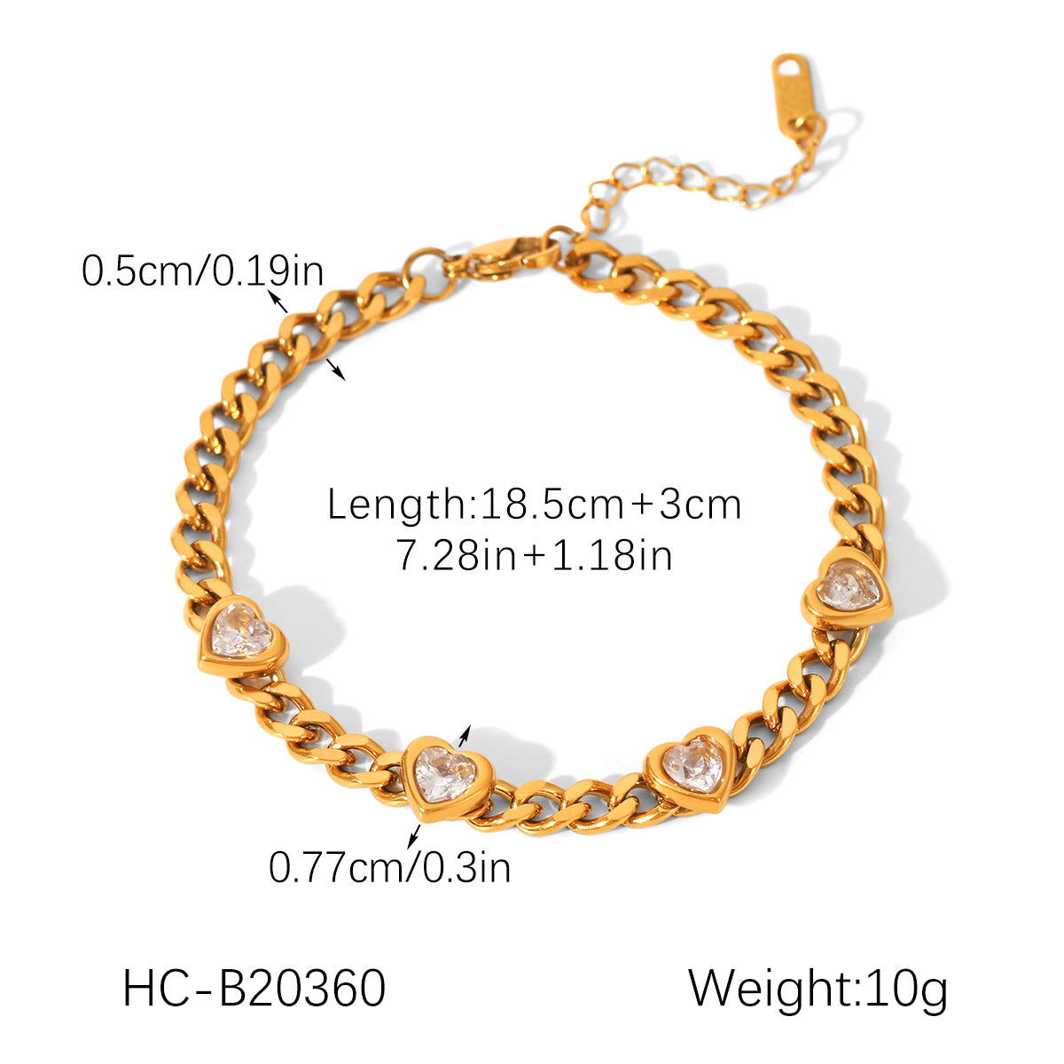 18K Gold Stainless Steel Cross Chain Heart Pendant Titanium Steel Bracelet Light Luxury Versatile Jewelry for Instagram