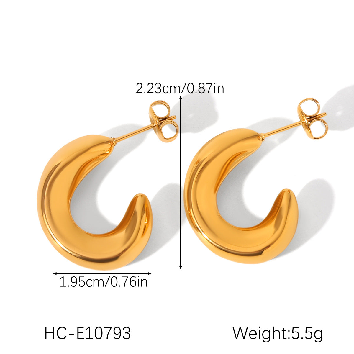 C-shaped 18K Gold-plated Hollow Stainless Steel Earrings for Women, Non-fading Ear Jewelry, Cross-border Titanium Steel Jewelry