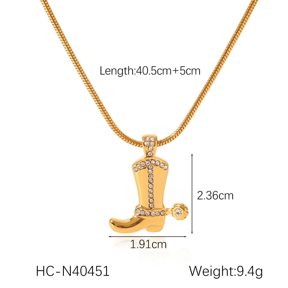 Fashionable and Personalized Stainless Steel Diamond-encrusted Cowboy Boots Pendant Necklace Hip-hop Trend Titanium Steel Snake Bone Chain Necklace