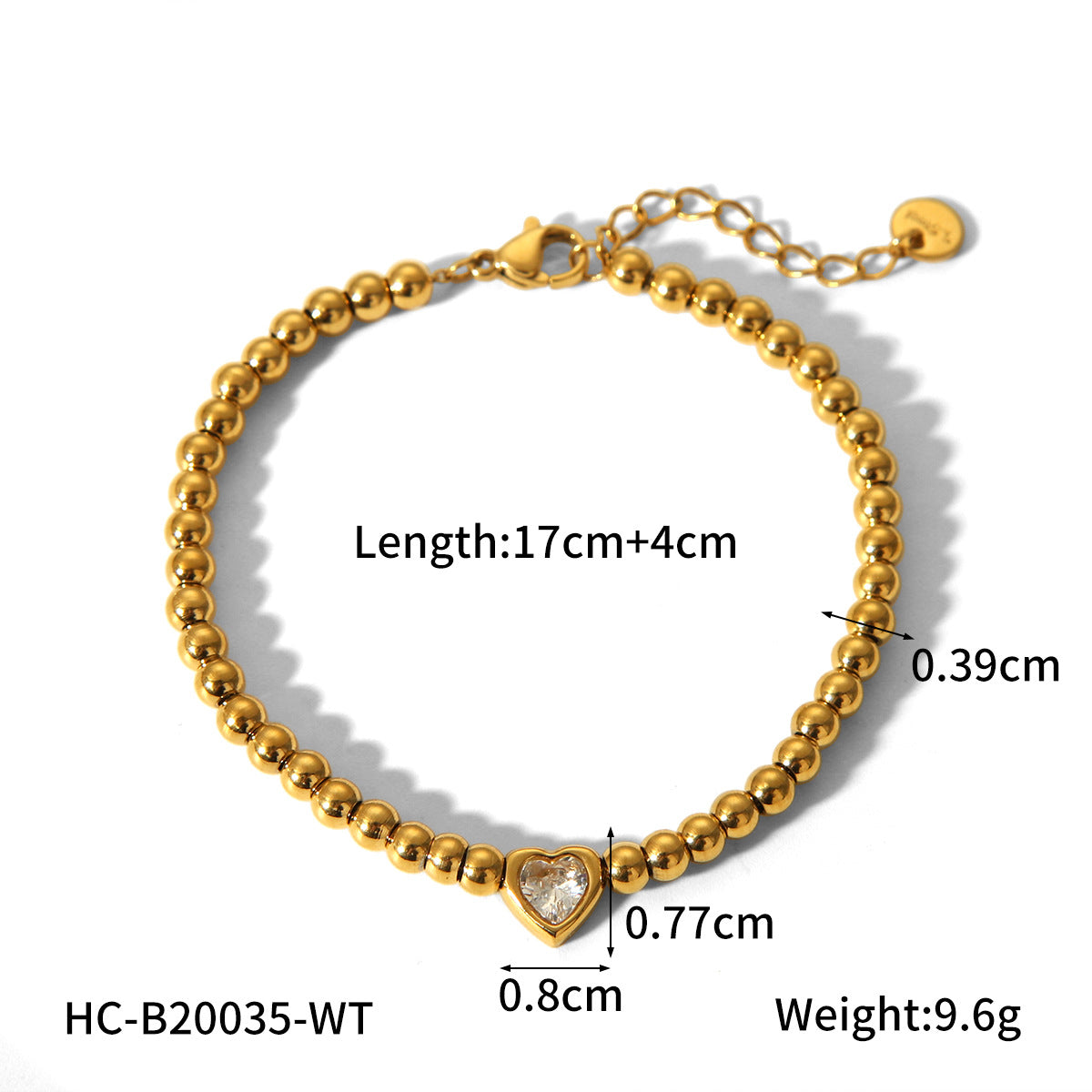 INS-style Beaded Design, 18K Gold Stainless Steel Heart-shaped Bracelet for Women, Fashionable and Personalized, Versatile Titanium Steel Jewelry