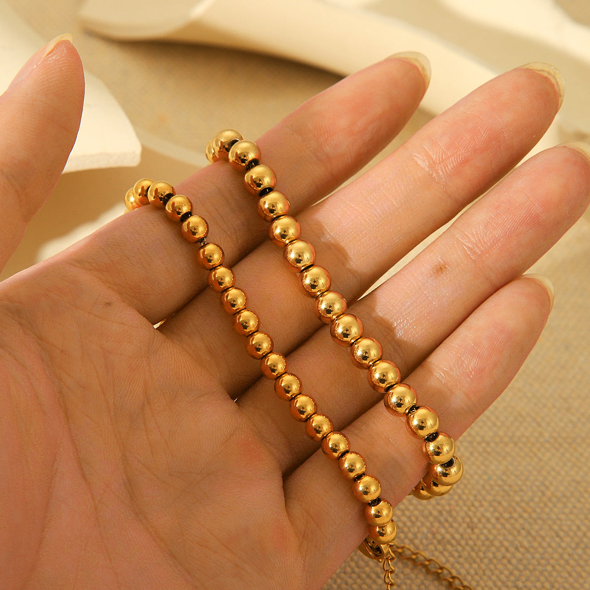Fashionable and Simple 18K Gold Steel Ball Bracelet for Women Stainless Steel Bracelet INS Style Titanium Steel Jewelry Round Ball Chain
