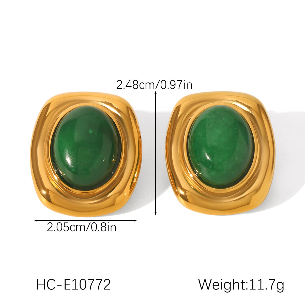 French Vintage Palace Style Inlaid with Natural Stones, Stainless Steel Earrings for Women, Temperament Earrings, 18K Gold-plated Titanium Steel Earrings