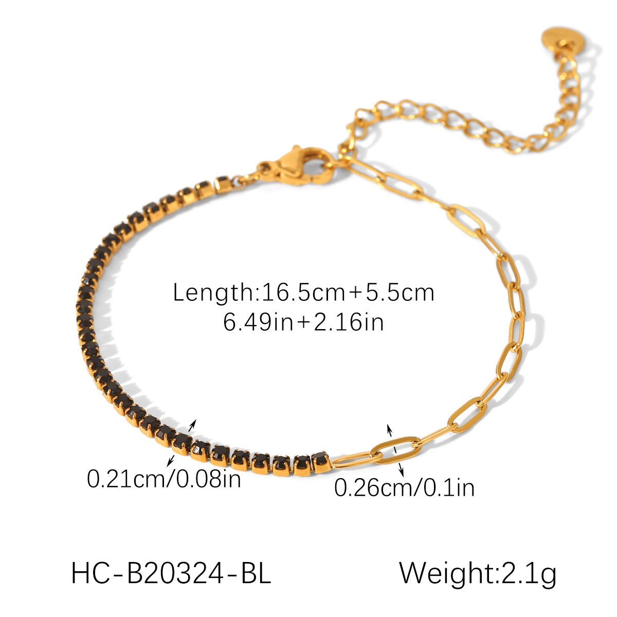 Elegant stainless steel cross chain, spliced with zircon chain, hand bracelet, temperament, versatile, titanium steel jewelry