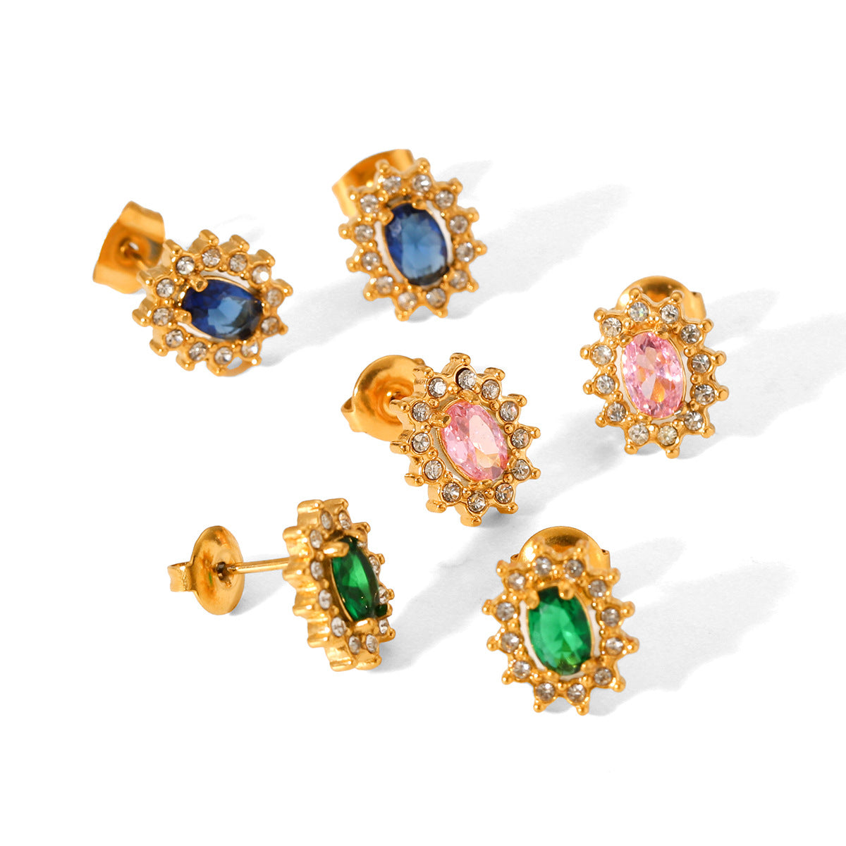 Light Luxury High-end Sunflower Inlaid Zircon Earrings Stainless Steel Earrings for Women 18k Gold Titanium Steel Earrings