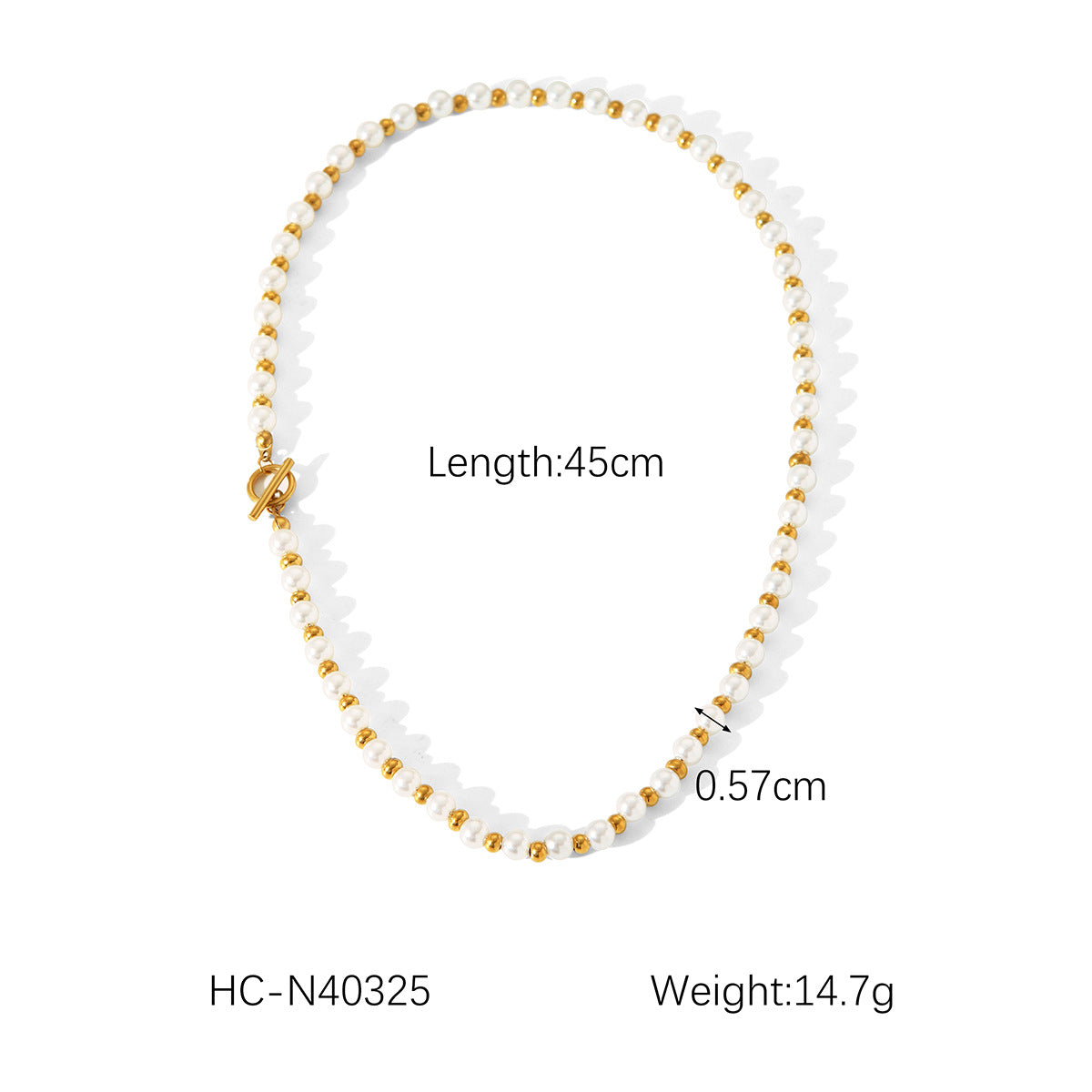 Fashionable light luxury stainless steel beaded necklace pearl necklace female ins style versatile clavicle chain