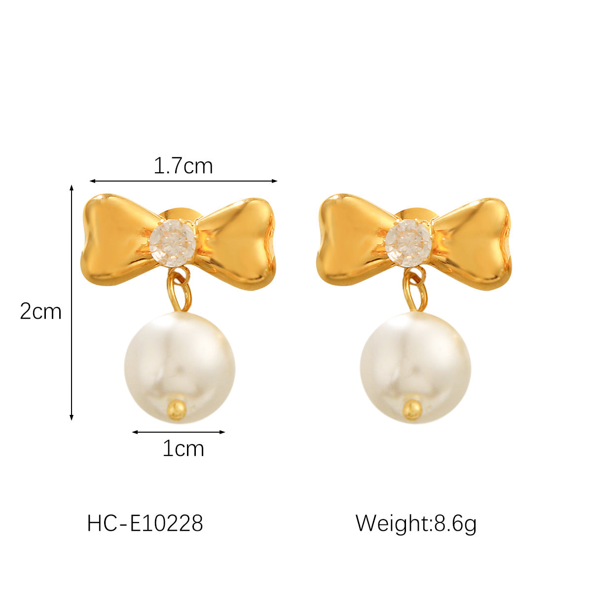 Stainless Steel Zircon-inlaid Bowknot Earrings, Titanium Steel Earrings, Women's Fashionable and Versatile Pearl Earrings