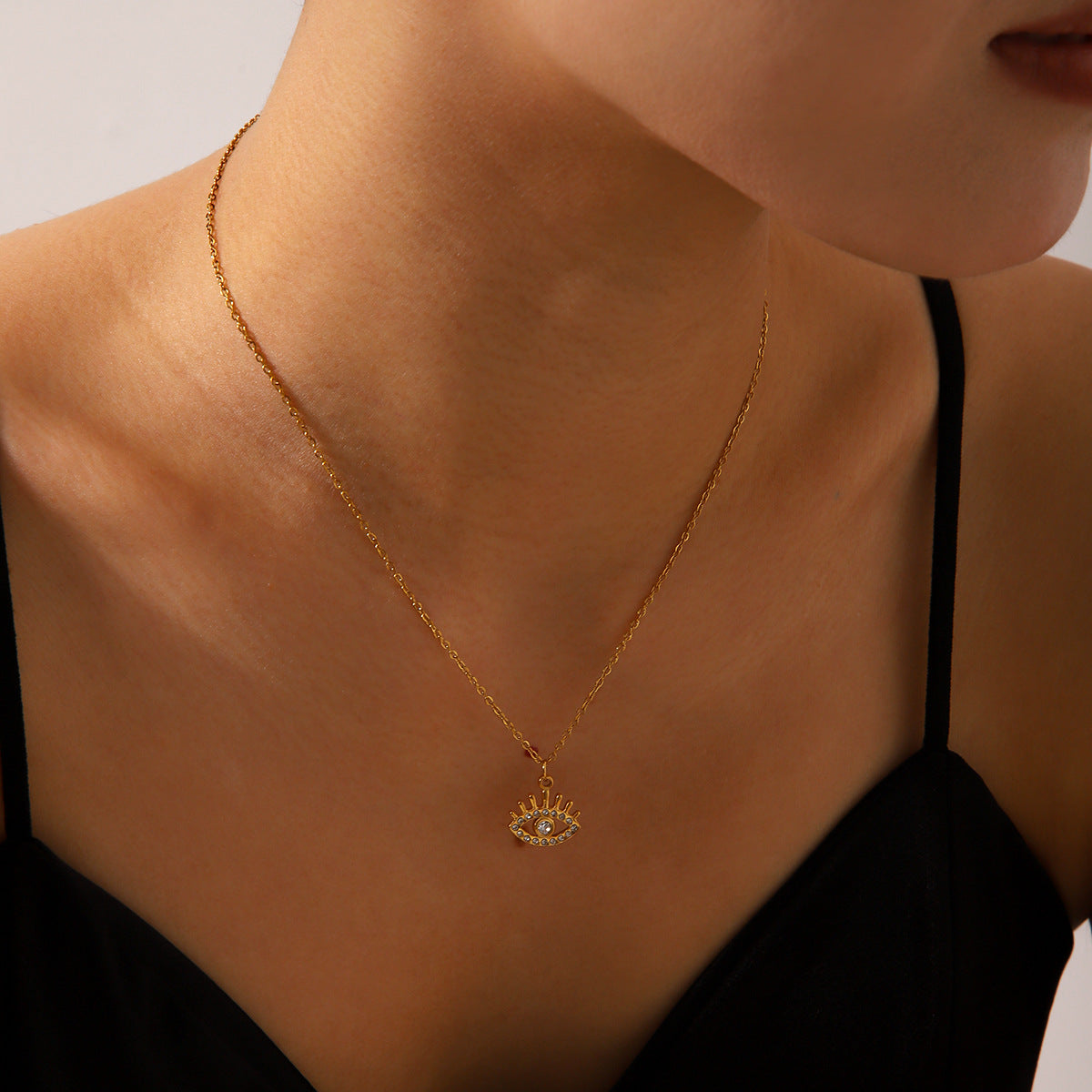Titanium Steel Non-fading Necklace 18K Gold Stainless Steel Diamond-encrusted Demon's Eye Pendant Necklace Jewelry