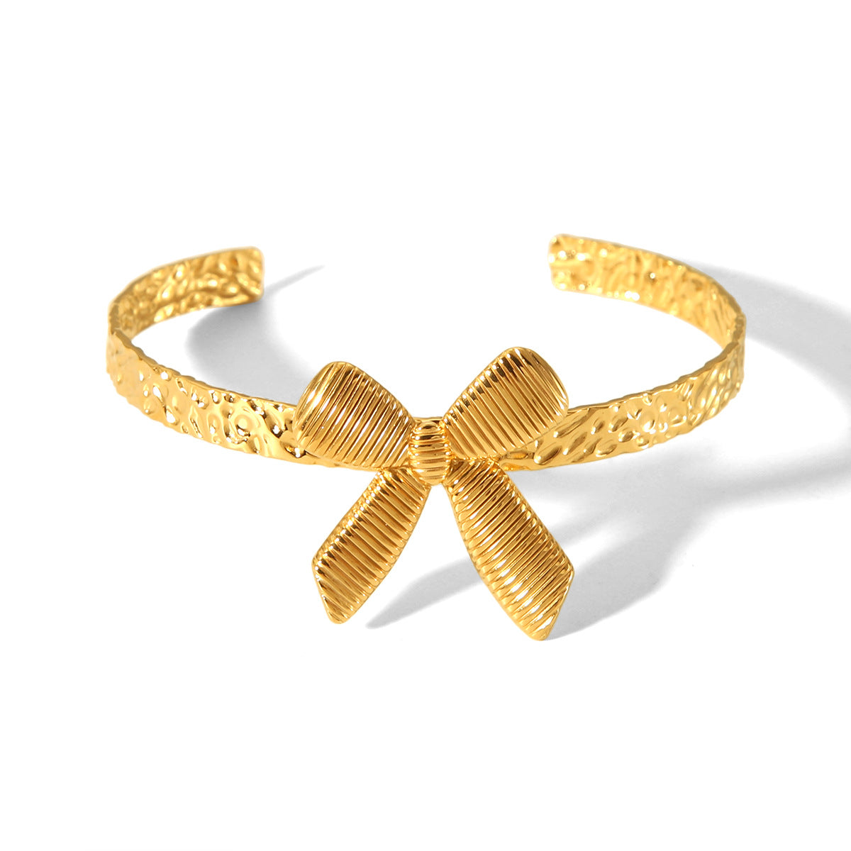 New 18K Gold Stainless Steel Bow Hammer Pattern Bracelet for Women, Fashionable and High-end Titanium Steel Bracelet