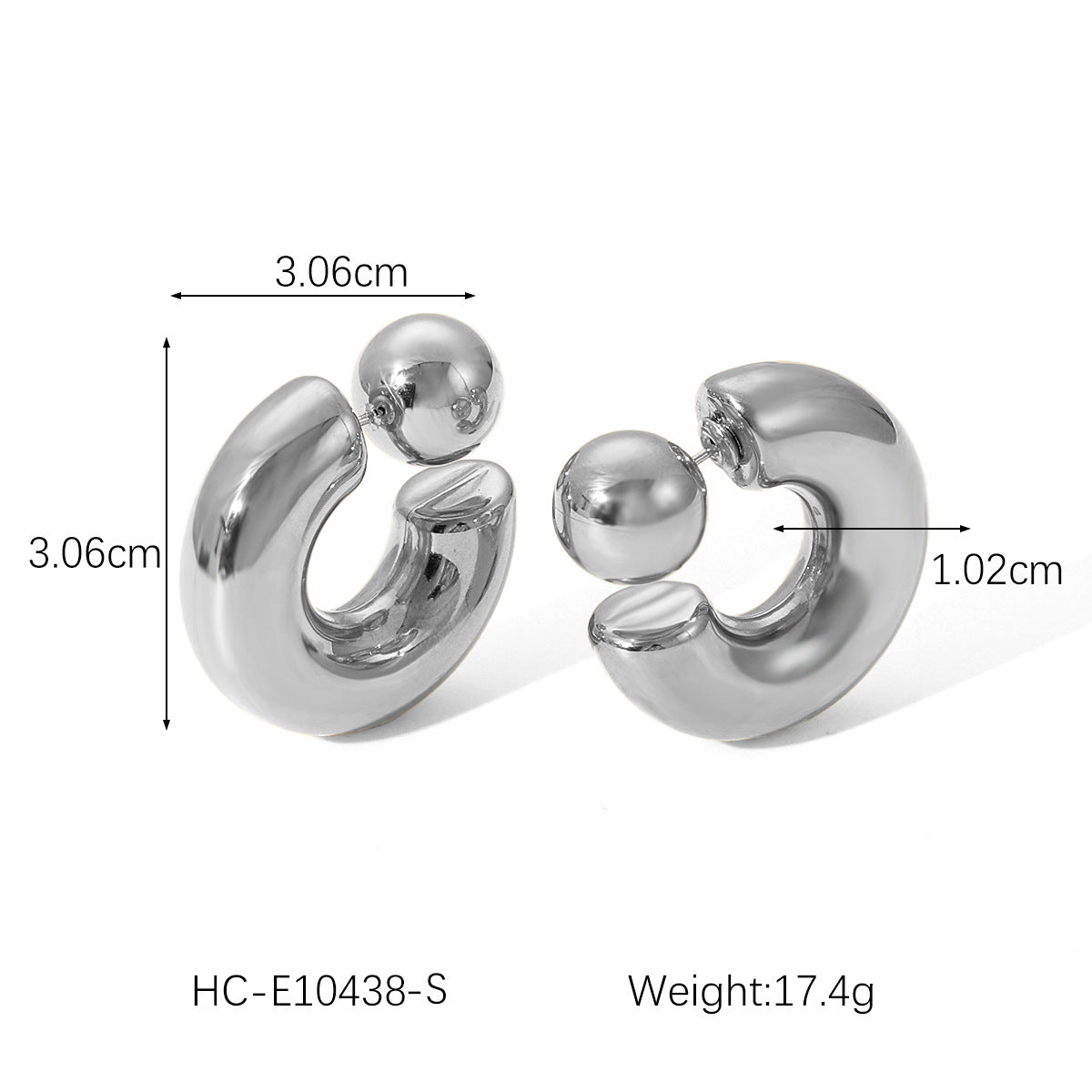 INS-style Spherical Stainless Steel Earrings, Featuring A Unique Niche Design with C-shaped Front and Back Earrings, Premium Titanium Steel Earrings for Women