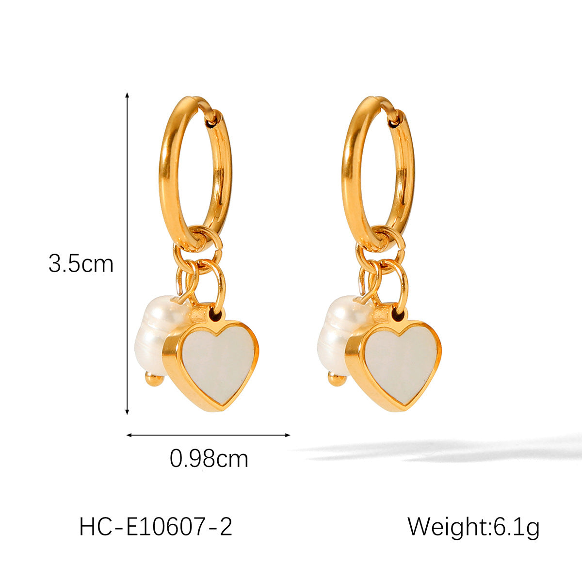 Stainless Steel Heart-shaped White Shell Pendant Earrings, INS Style, Fashionable Pearl Five-pointed Star Titanium Steel Earrings for Women