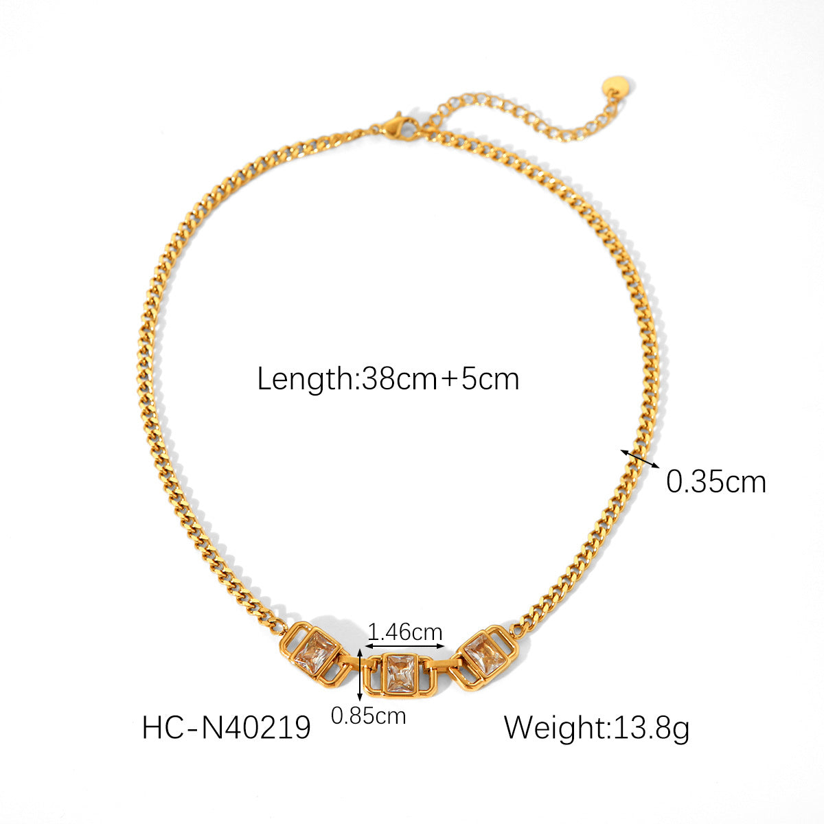 Stainless Steel Necklace Fashionable Vintage Square Inlaid Rhinestone Necklace Non-fading Jewelry for Women